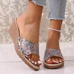 2026 Women Sandals Summer Peep Toe Slippers Fashion Plus Size Casual Shoes Women Printing Wedge Sandals Platform Ladies Shoes