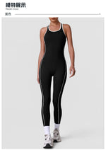 High Stretch Body Shaping Yoga Jumpsuit Women Black Patchwork Hollow Out Back Cross Fitness Sports One Piece Workout Bodysuits
