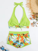 2026 Halter Bikini Set Short Swimsuit Women High Waist Swimwear Female Printed Bathers Swimming Bathing Swim Suit Beachwear