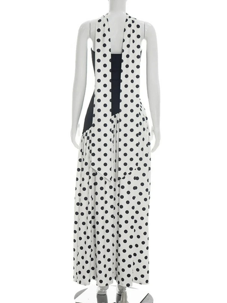 FDYOUI Elegant Bandage Polka Dot Patchwork Evening Dresses Women's 2026 Summer Off Shoulder High Slit Pleated Long Party Dress
