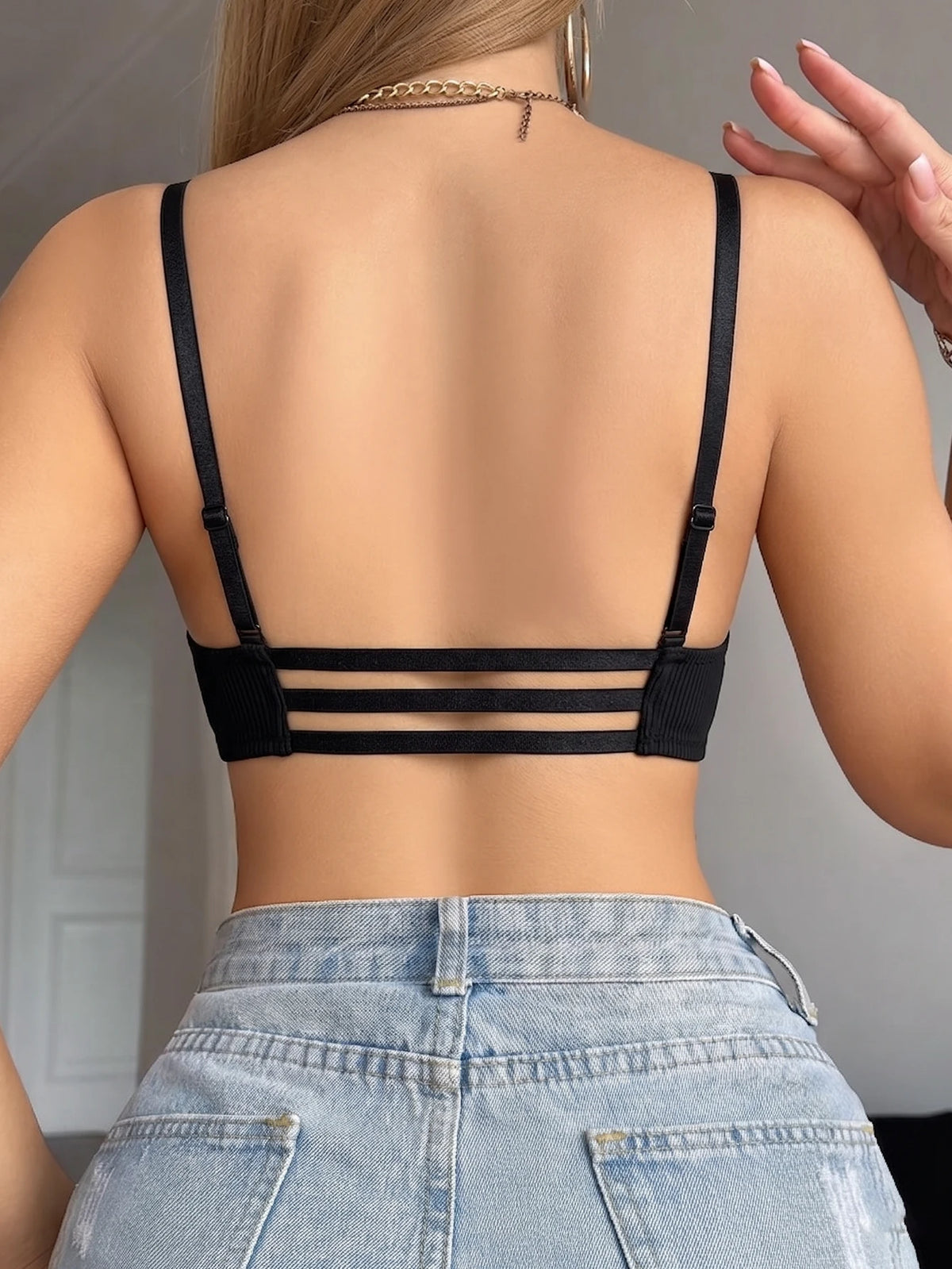 Solid Ribbed Women Bra Front Closure Padded Push Up Brassiere Breathable Back Daily Underwire Bra