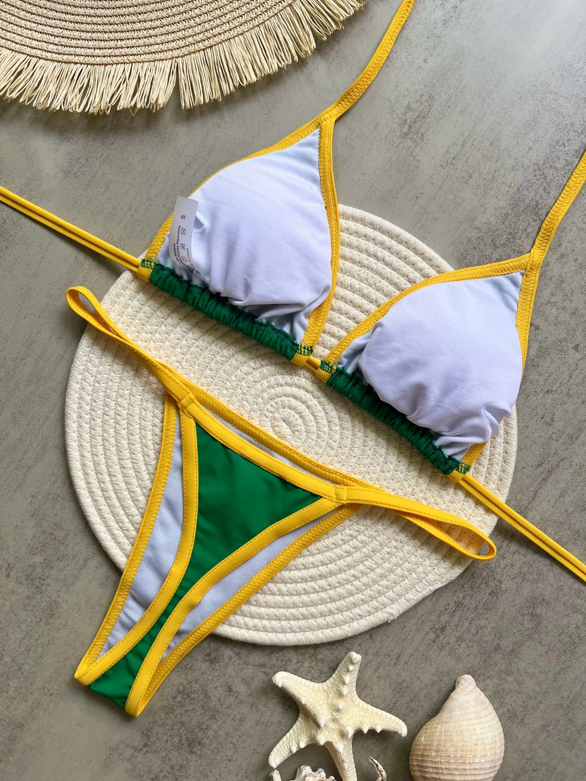Solid color sexy embroidered Brazilian flag bikini set, women's swimsuit 2-piece set, summer beach bikini