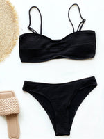 New Sexy Wrinkled Mid Waist PaddedBikini Women Swimwear Female Swimsuit Two-Pieces Bikini Set Bather Bathing Suit Swim V3163