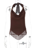FDYOUI Sexy Swinging Collar Tassels Tank Tops Women's Halter Bandage Backless Camisoles Female Summer Slim Corset Top Streetwear