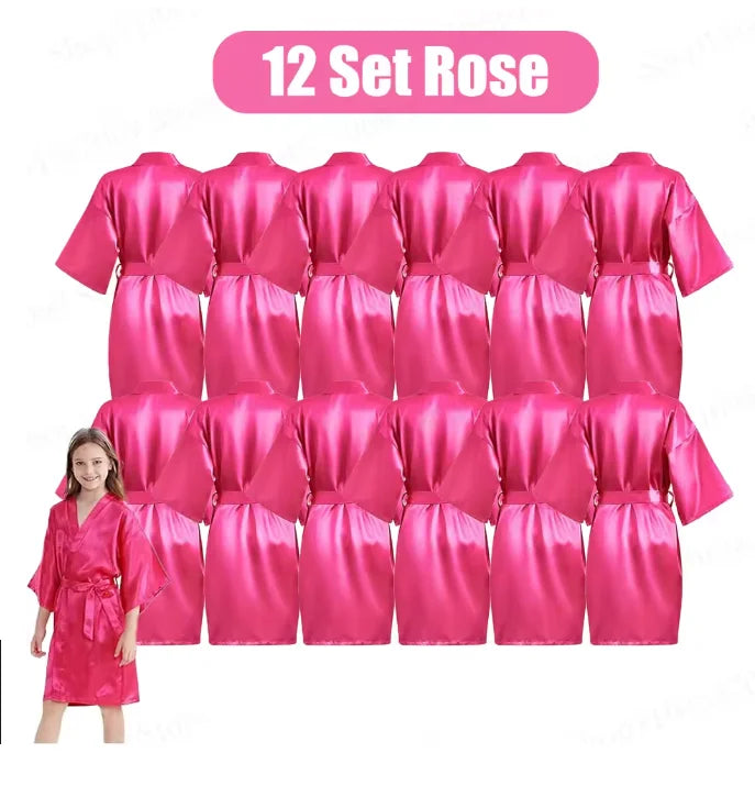 6-15Pcs Multicolors Spa Robes for Girls Spa Birthday Kimono for Girls Soft Silk Satin Slumber Sleepover Pyjama Party Supplies