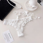 Hanging Neck Detachable Sexy Lace Women's Underpants Sweet Bow Hollow Out Mesh Panties Metal Ring Cotton Crotch Briefs Lingerie