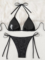 Shiny Sequin White Bikini Set 2026 Women Sexy Push Up Bra Tie Side Triangle Swimsuit Brazilian Holiday Bathing Suit Swimwear