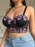 D E Thin Cup Plus Size Bras Lace Embroidered Floral Push up Bra Wide Shoulder Straps Soft Side Support Underwire Bra for Women