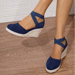 Big Size 43 Comfort Summer Office Lady Platform Shoes Espadrilles Shoes Women Leisure Cross Strap High Heels Wedges Pumps Woman