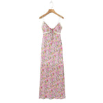 Lace Decoration Pink Floral Maxi Long Sundress Women's Dress 2025 Spaghetti Strap V Neck Smocked Boho Straight Boho Dress