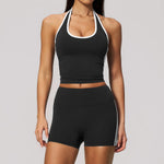 Naked Color Contrast Yoga Sets Women Hanging Neck Sports Vest Gym Clothes Breathable High Waist Shorts Fitness Suits Tracksuit