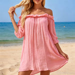 New White Long Sleeve Cut Out Crochet Knitted Tunic Beach Cover Up Beach Wear Beachwear Female Women Cover-ups Beach Dress K8075