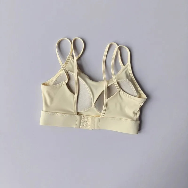 Women's Yoga Sports Bra Shock-Absorbing Gathered Front with Fine Strap Detailing Beautiful Back Design for Running Fitness Vest