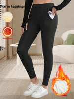 Women Winter Thermal Leggings With Pocket High Waist Simplicity Warm Pants Fashion Elasticity Autumn Velvet Comfortable Leggings
