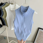Women Sleeveless Zip Yoga Vest Slim Sports Tank Top Gym Workout Running Fitness Outerwear