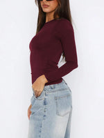 Women's Casual Solid Color Basic Slim Fit Long Sleeve T-Shirt Comfort O-Neck Crop Top Spring/Fall Streetwear