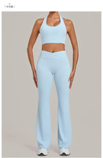 Breathable Stretch Yoga Sets Women Quick Drying Shockproof Sports Bra High Waist Bell Bottom Pants Gym Two-piece Fitness Suit