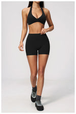 Summer Yoga Sets Women Front Cross Sports Bra Exercise Suits Outwear Lifting Buttocks Abdominal Compression Shorts Fitness Set