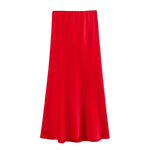 Foridol Autumn Winter Burgundy Satin Skirt Women Party Silk Skirt High Waist Straight Long Faldas Mujer Christmas Skirt