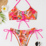 New Cross-Strap Split Beach Sets Women's European & American Sexy Print Bikini Set for Foreign Trade Fashion Swimsuits