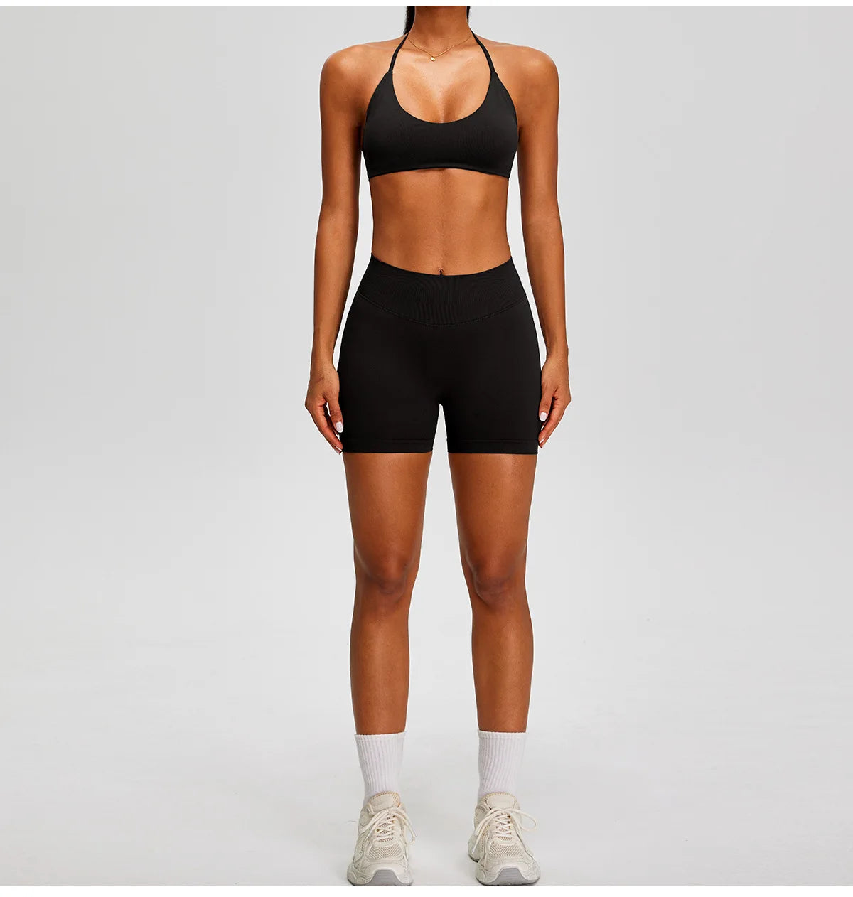 Spring Summer Seamless Yoga Sets Women Hanging Neck Back Criss Cross Sports Bra Gym Exersize Suit Outwear Gym Running Tracksuit