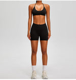 Spring Summer Seamless Yoga Sets Women Hanging Neck Back Criss Cross Sports Bra Gym Exersize Suit Outwear Gym Running Tracksuit