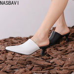 NASBAVI New Breathable Hollow Slippers Stone Pattern Leather Pumps Women Chunky Heels Mules Black Dress Shoes Big Size 45 46 47