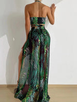 2024 Halter Criss Cross Bikini Tropical Print Swimsuit & Beach Dress 3 Piece Sexy Swimwear Women Bathing Suit Beachwear Summer