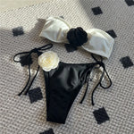 Sexy Flower Bandeau Swimwear Thong Bikini 2026 Women Lace-up Swimsuit Swimming Bathing Suit Brazilian Bikinis Sets Mujer Biquini