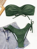 2026 Sexy Bikini Bandeau Women Swimwear Swimsuit Army Green Shirring Beach Bikini Set Bathing Suit Female Maillot De Bain Femme