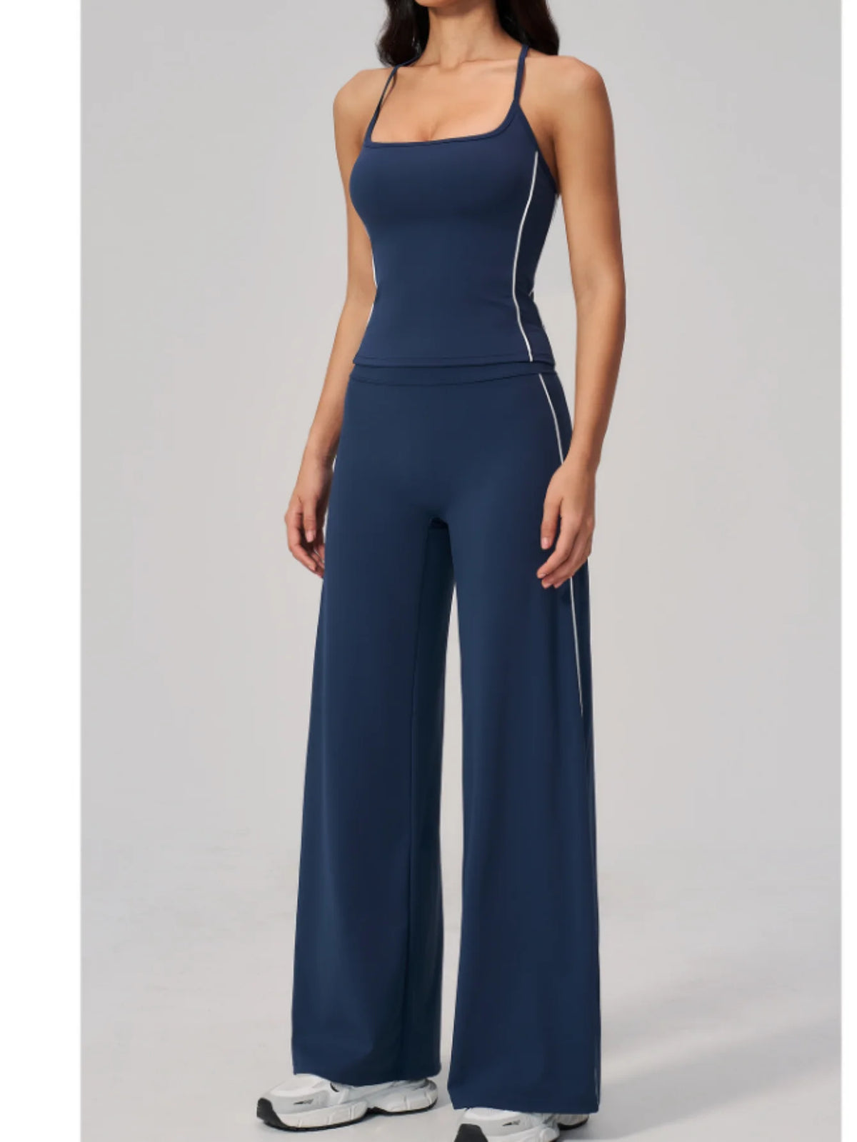 Color Contrast Yoga Sets Women Hanging Neck Slim Sports Tank Top Running Fitness Suit Outdoor Flare Leggings Workout Clothes