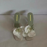 Women Fashion New Flower Clip-toe High-heeled Slippers Thin Heels Mules Slippers Elegant Party Ladies Elegant High-heeled Sandal