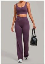 Women's Seamless Yoga Sets Sports Fitness Hip-lifting High Waist Flared Pants Backless Bra Suits Training WorkoutLeggings Sets