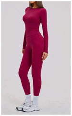 New Yoga Set 2PCS Gym Clothes Workout Outfits Women Long-sleeved T-shirt Sportswear Tracksuits Fitness Sports Vest Gym Leggings