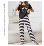 3-Piece Heart Print Pajama Women Sleepwear Home Clothes Short Sleeve Top with Shorts & Long Pants Pajamas Loungewear Short Suit
