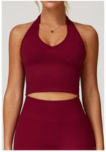 Seamless High Stretch Sports Bra Women Halter Yoga Bra Padded Backless Sports Bras Gym Crop Top Push Up Workout Yoga Tops Woman