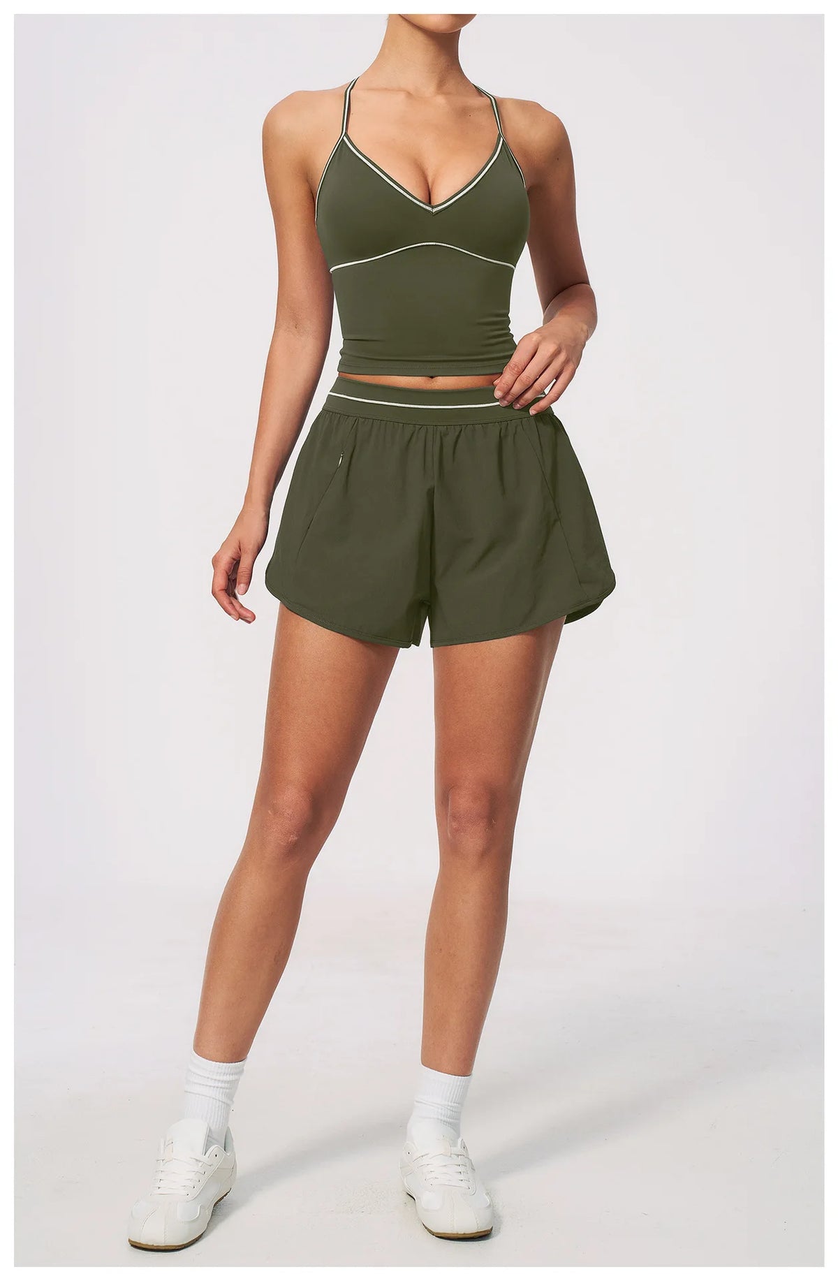 New Brushed Sports Shorts Women High Waist Fake Two Pieces of Anti Glare Shorts Leggings Casual Loose Pocket Fitness Sportwear
