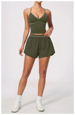 New Brushed Sports Shorts Women High Waist Fake Two Pieces of Anti Glare Shorts Leggings Casual Loose Pocket Fitness Sportwear