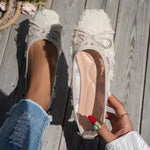 BigSize 43 Breathable White Lace Mary Jane Flats Women Comfy Walk Square Toe Casual Office Lady Ballet Flats Shoes Daily Wear