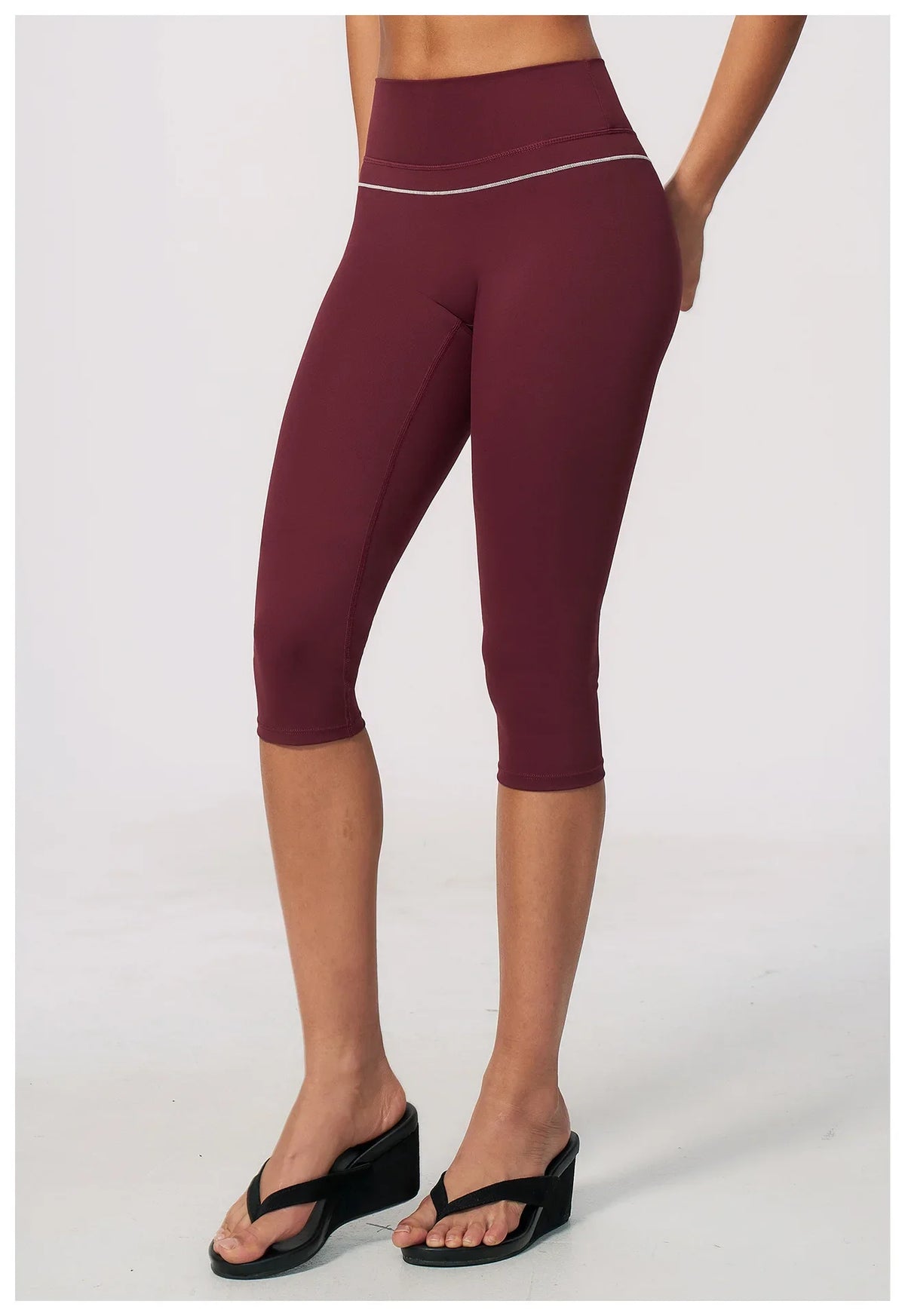 Hip Lifting Midi Length Yoga Pants Women Contrast Color Gym Sports High Waist Capri Trousers Breathable Fitness Running Leggings