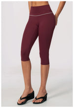 Hip Lifting Midi Length Yoga Pants Women Contrast Color Gym Sports High Waist Capri Trousers Breathable Fitness Running Leggings