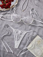 French Lace Heart Bra Set Girls Sexy Women Bralette Adjustable Transparent Embroidery Underwear Thong Bras Lingerie Panties Sets
