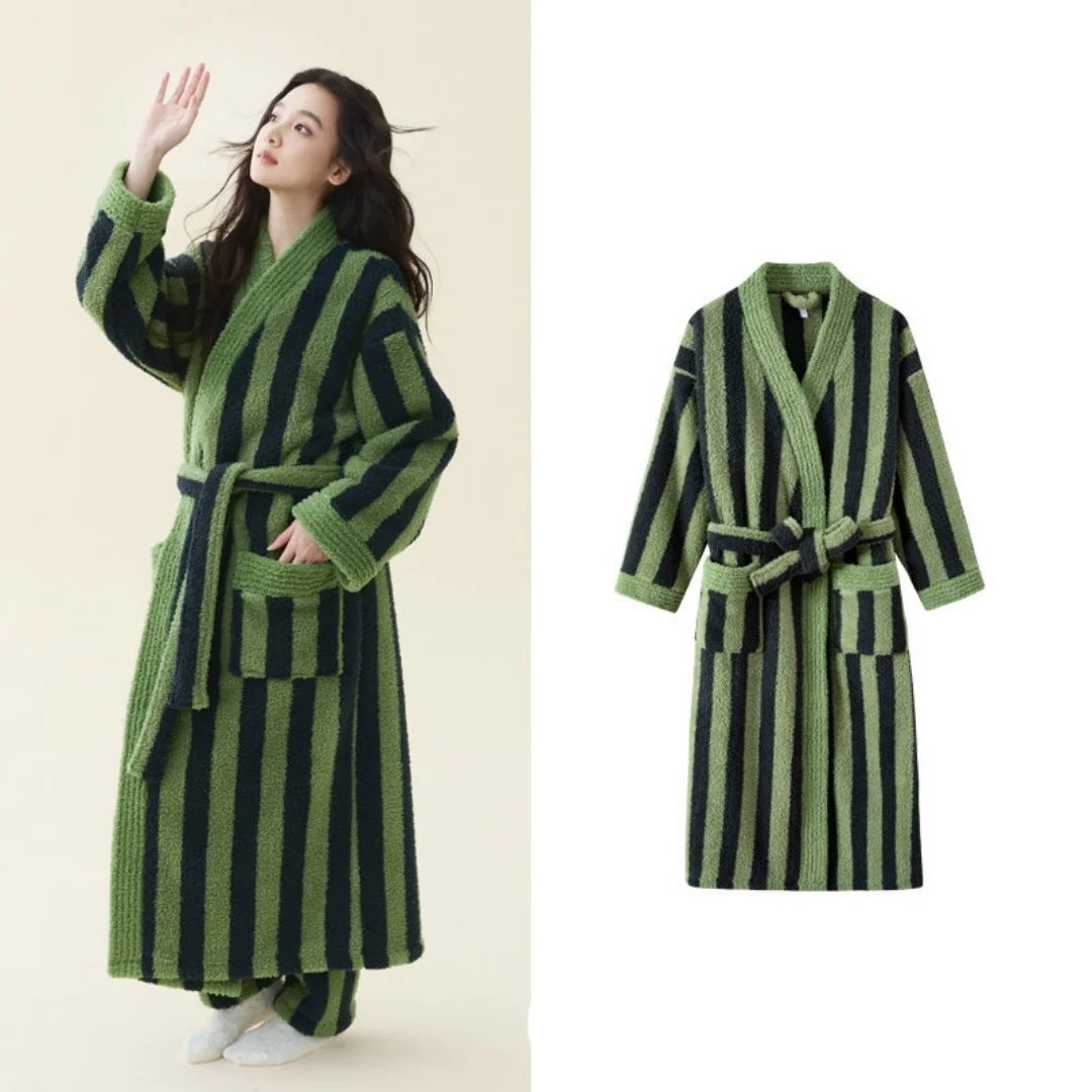 Ladies Thick Coral Fleece Extra Long Bathrobe Couple Sleepwear Set Warm Winter Dressing Gown Soft Loose Home Robe Loungewear