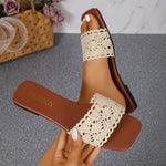 Summer Lace Women Slippers Elegant Hollow-out Ladies Fashion Causal Slip-on Shoes Outdoor Versatile Women Open-toe Flat Slippers