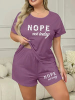 Letters Print Pajama Set Short Sleeve Tee And Elastic Shorts Plus Size Fit Women's Casual Attire Sports Wear Loungewear Homewear
