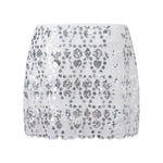 Womens Summer Sequined Mini Skirt Slim Fit Stylish Beaded Geometric Pattern Low Rise Short Skirts