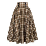 High Waist A-Line Skirt Women Midi Skirt Plaid Print Large Hem Design Autumn Winter Skirt Streetwear