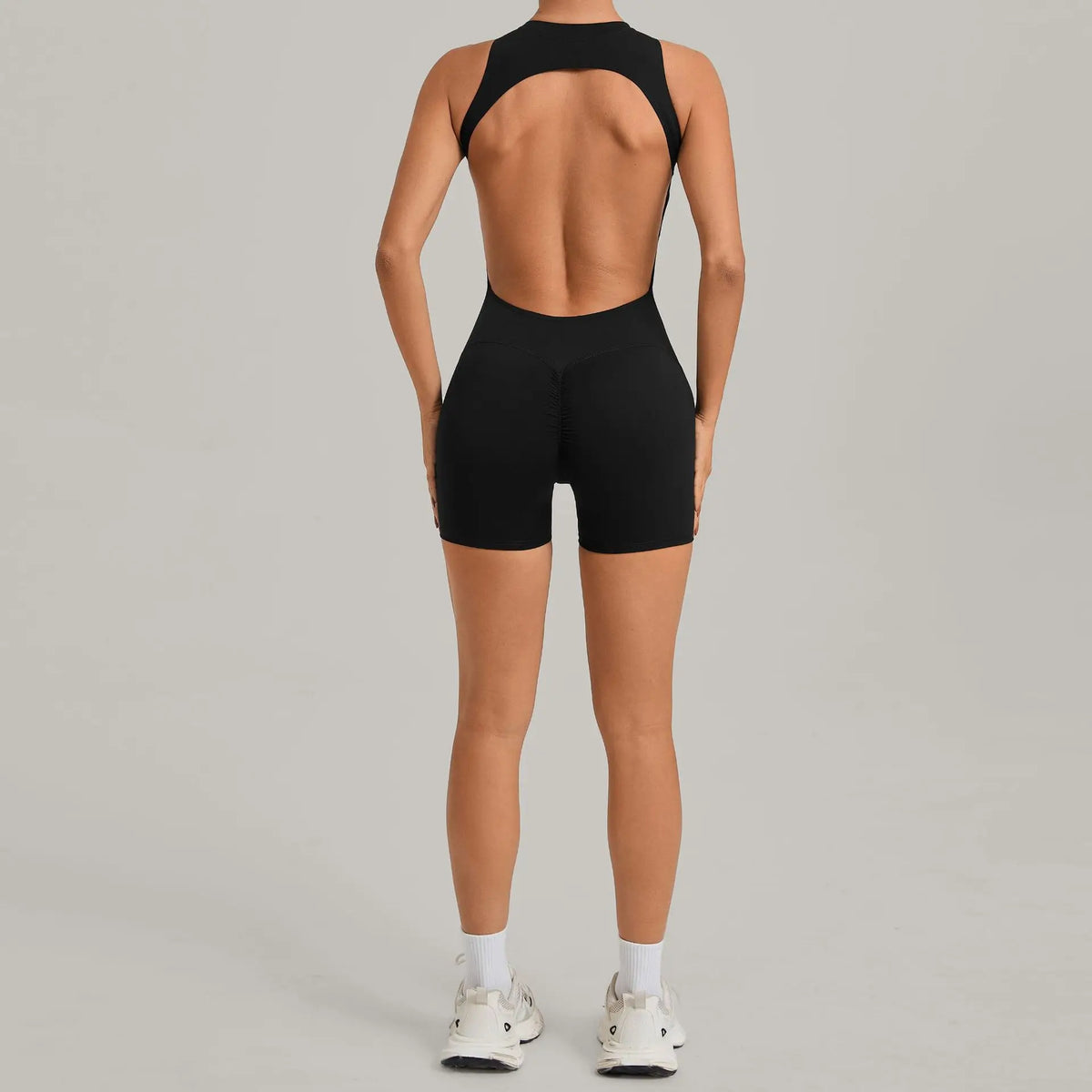 Women's Seamless Yoga Jumpsuits Sports Running Fitness Backless Sleeveless Hip-lifting One-piece Workout Gym Shorts Bodysuits
