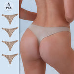 4 pcs Women's Sexy Thong Underwear Breathable T Panties Low Waist Seamless Lingerie Simple Plain Sexy Briefs Bikini