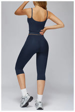 2 Pieces Yoga Set Women Sports Shirts Workout Top Fitness Suits Outdoor Gym Running Mid-length Pants Workout Clothes Tracksuits